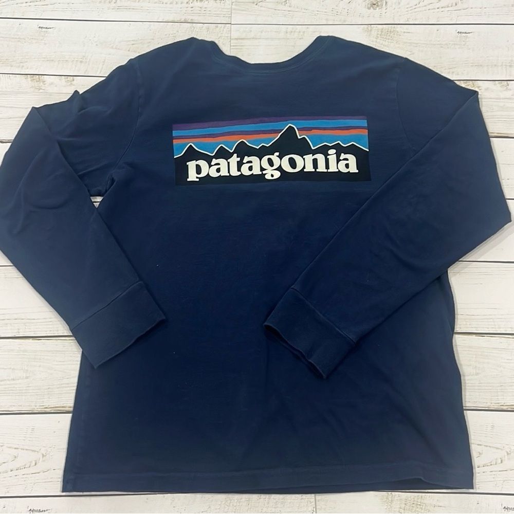 Patagonia Long Sleeve Shirt Size Youth S 7-8 Navy Blue